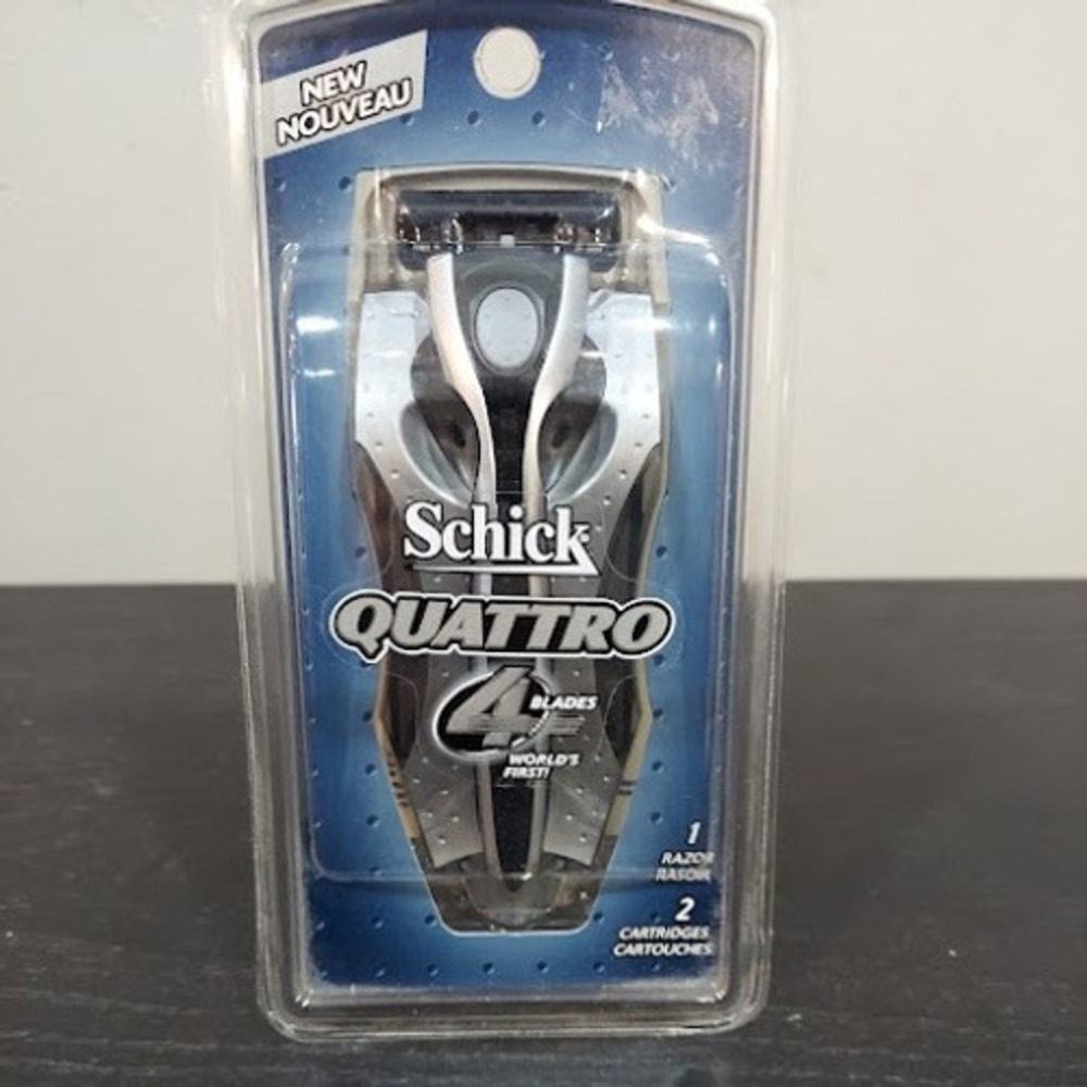Schick Quattro Razor 4 Blades 2 Cartridges Silver Black Vintage 2003 New NOS